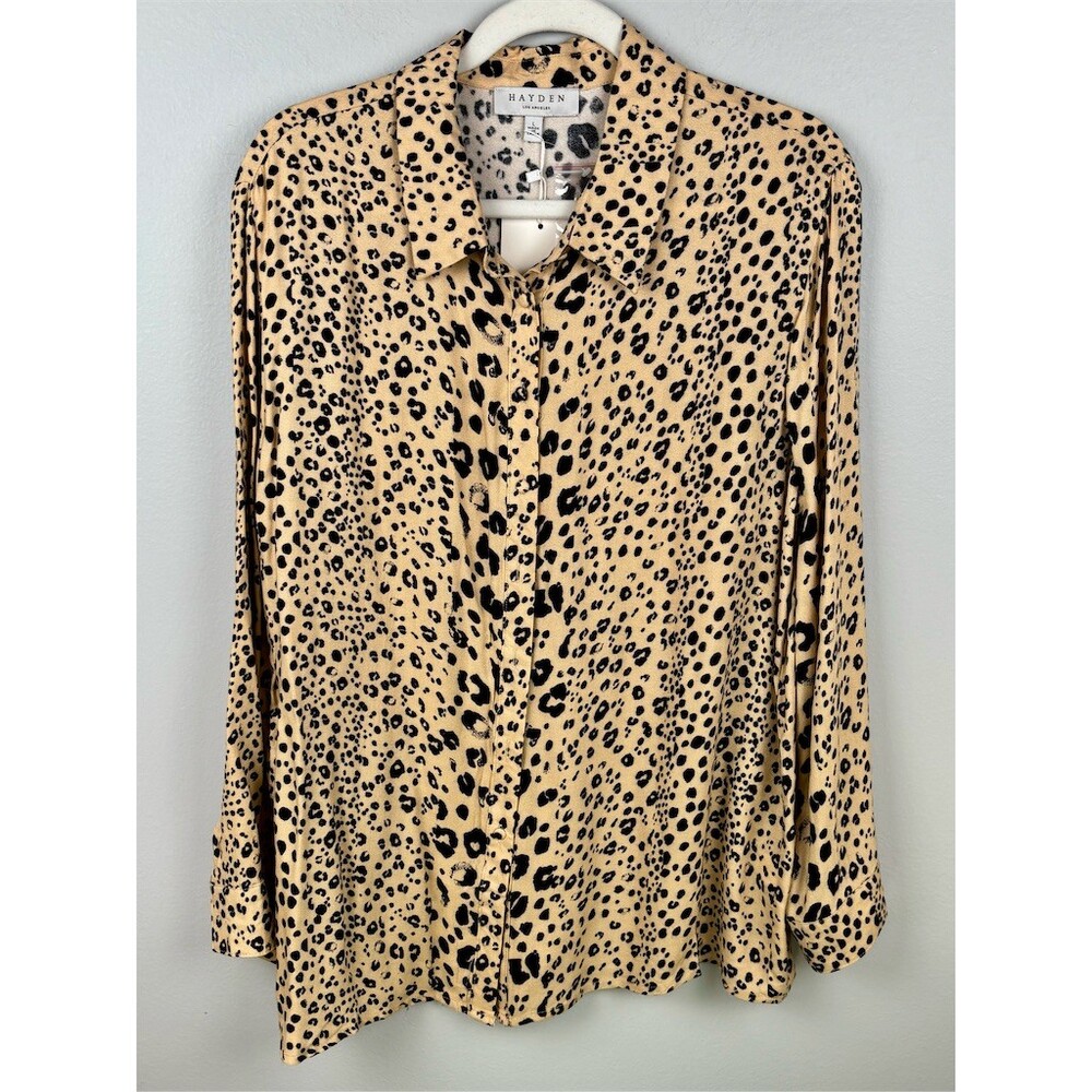 Hayden Los Angeles Blouse Women’s Leopard Print Button Front Shirt